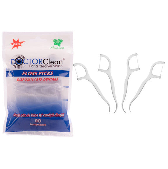 Ata dentara cu scobitoare, Doctor Clean, 90 bucati/punga Ata dentara cu scobitoare, Doctor Clean, 90 bucati/punga
